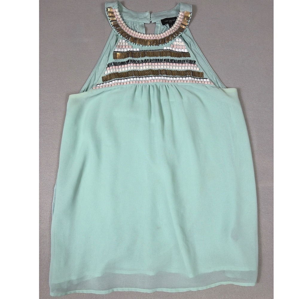 The Limited Mint Green Beaded Sequin Halter Top Blouse Womens Size Medium